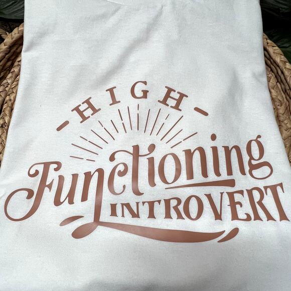 High Functioning Introvert Vinyl White Cotton Short Sleeve T-Shirt XL - Picture 2 of 6